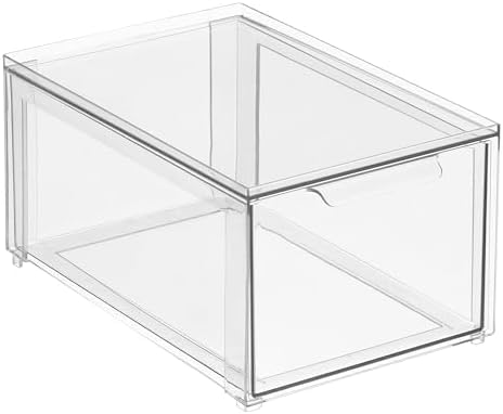 mDesign Plastic Stackable Bathroom Storage with Pull Out Bin Organizer Drawer for Cabinet, Vanity, Shelf, Cupboard, Cabinet, or Closet Organization - Lumiere Collection - 2 Pack - Clear - Image 5