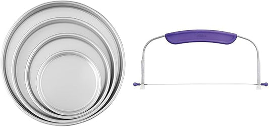 Wilton Round Cake Pans, Aluminum, 4 Piece Set (6-Inch, 8-Inch, 10-Inch and 12-Inch Cakes) Adjustable Cake Leveler by Unknown