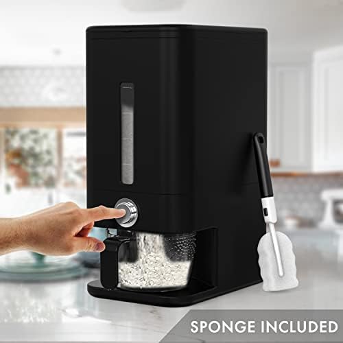 Rice Dispenser - 26.5 lbs Rice Storage Container with Measuring Cup, Rice Scoop & Sponge – Large Cereal Grain Bucket with Scale for Kitchen Pantry Organization, BPA-free, Airtight (Black) - Image 4