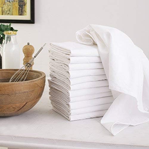 100% Cotton Flour Sack Towels – 50 Pack, 27x27 Inches, White, Lint-Free, Pre-Washed, Hemmed Edges – Reusable Kitchen Towels for Cleaning, Embroidery, Printing & Crafts - White by DGCollections