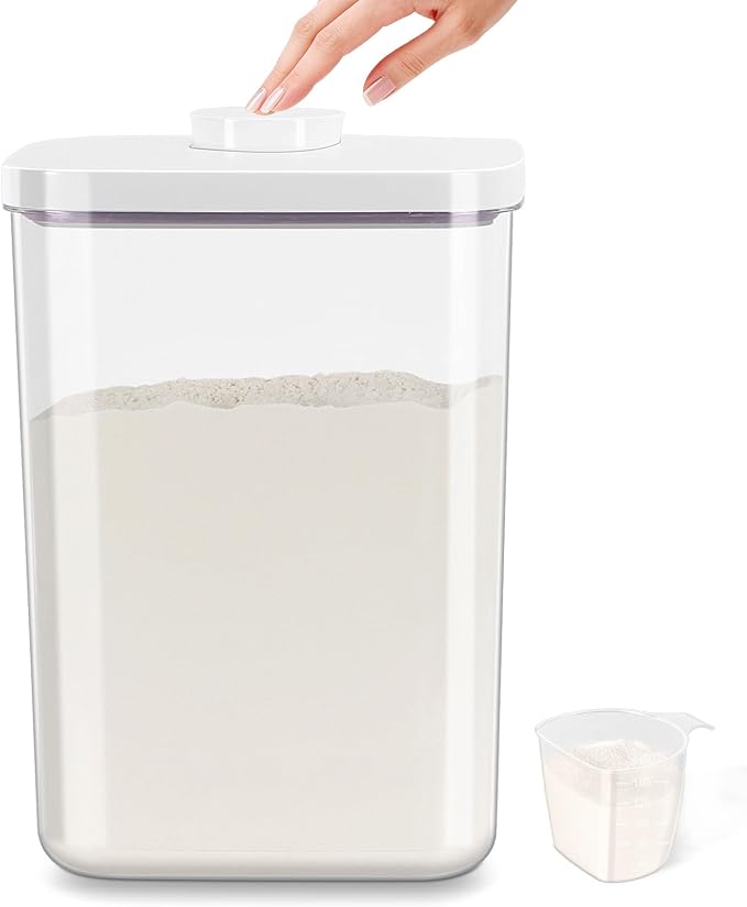 6 Qt Flour Sugar Storage Containers with Pop-up Lid Airtight 11 Lb Rice Bin | Crystal-Clear Plastic Dry Food Containers Tall and Slim BPA Free Pet Food Holder for Kitchen Pantry Organization by TBMAXS