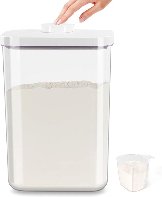 6 Qt Flour Sugar Storage Containers with Pop-up Lid Airtight 11 Lb Rice Bin | Crystal-Clear Plastic Dry Food Containers Tall and Slim BPA Free Pet Food Holder for Kitchen Pantry Organization by TBMAXS