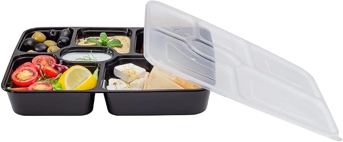 Restaurantware Asporto 53 Ounce Food Containers 100 Microwavable Take Out Food Containers - Clear Plastic Lids Included WIth 6 Compartments Black Plastic Catering Food Containers Disposable - Image 11