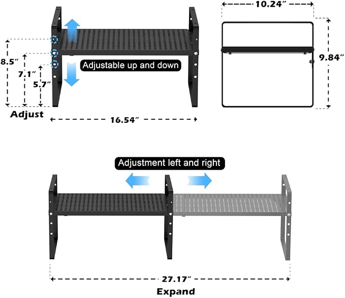 Expandable Kitchen Cabinet Shelf Organizers, Stackable Metal Pantry Storage Shelves Rack, Adjustable Counter Spice Shelf for Cabinets, Countertop, Cupboard, 2 Pack, Black - Image 3