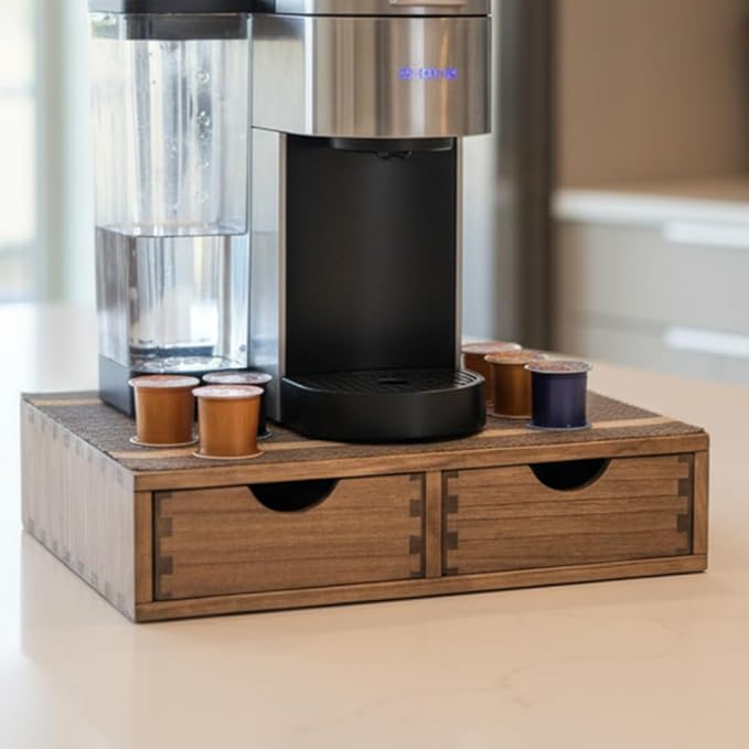 DDYURI Coffee Pods Storage Drawer Holder for Capsules - Multi Functional Desk Organizer Drawers For K cups Coffee Maker Brew - Kitchen Mini Wooden Box Chest Sideboard Counter Organization CF1D2C Dark - Image 5