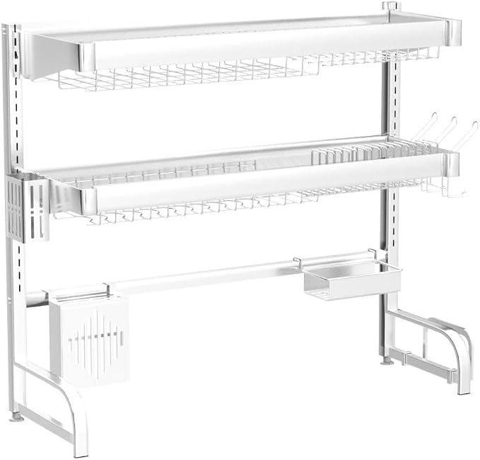 3 Tier Extra Large Stainless Steel Over The Sink Dish Drying Rack | Rust Proof Metal, Expandable Kitchen Sink Drainer, Counter Space Saving, Heavy Duty, Modern Silver, Multifunctional Storage - Image 4