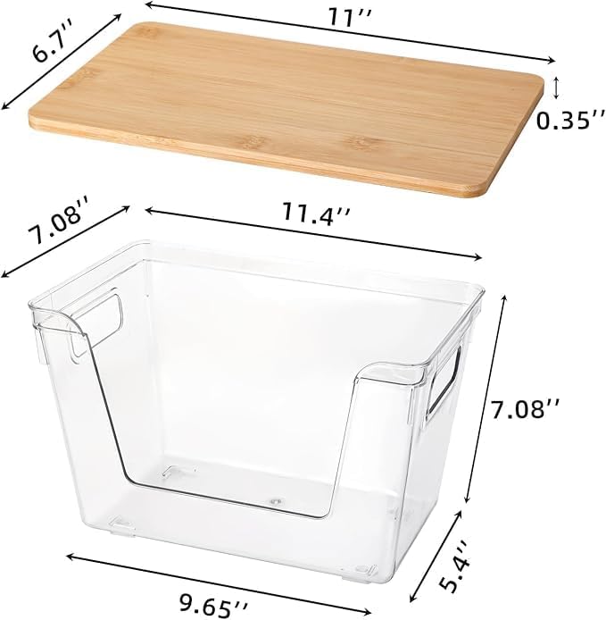 4 Set Potato And Onion Storage Bins with Bamboo Lid, Clear - Image 2
