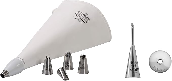 ORIGINAL KAISER 8-Piece Icing Bag XL Set Including Filling Nozzle 4 mm Stainless Steel 6 Different Nozzles Reusable Ideal for Decorating and Filling Pastries by ORIGINAL+KAISER