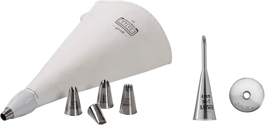 ORIGINAL KAISER 8-Piece Icing Bag XL Set Including Filling Nozzle 4 mm Stainless Steel 6 Different Nozzles Reusable Ideal for Decorating and Filling Pastries by ORIGINAL+KAISER