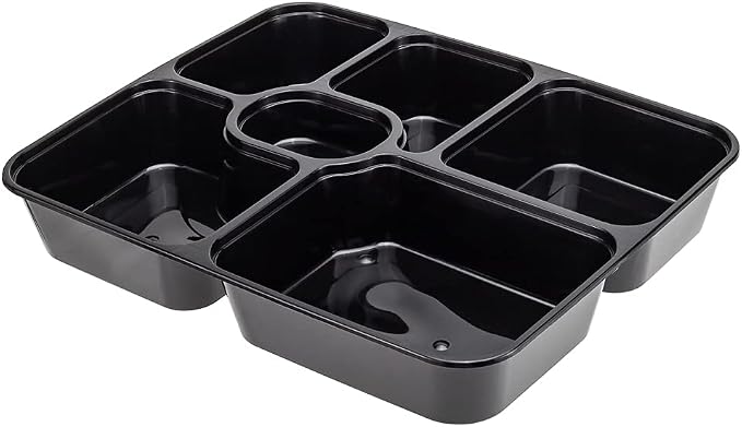 Restaurantware Asporto 53 Ounce Food Containers 100 Microwavable Take Out Food Containers - Clear Plastic Lids Included WIth 6 Compartments Black Plastic Catering Food Containers Disposable - Image 16