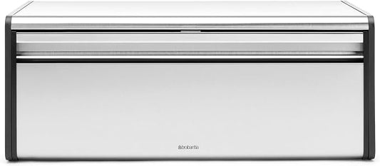 Brabantia Rectangular Fall Front Bread Box | Matt Steel | Large Metal Front Opening Bread Store for Kitchen Countertop | Flat Top for Extra Storage, Magnet Closing Lid | Fits 2 Loaves by Unknown