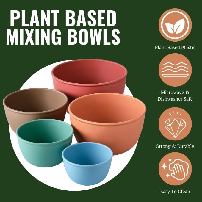 Bamboozle Mixing Bowls | 5 Piece Plant-Based Nesting Bowl Set | Matte Finish | Multi-Color | Dishwasher and Microwave Safe | Desert Bloom - Image 2