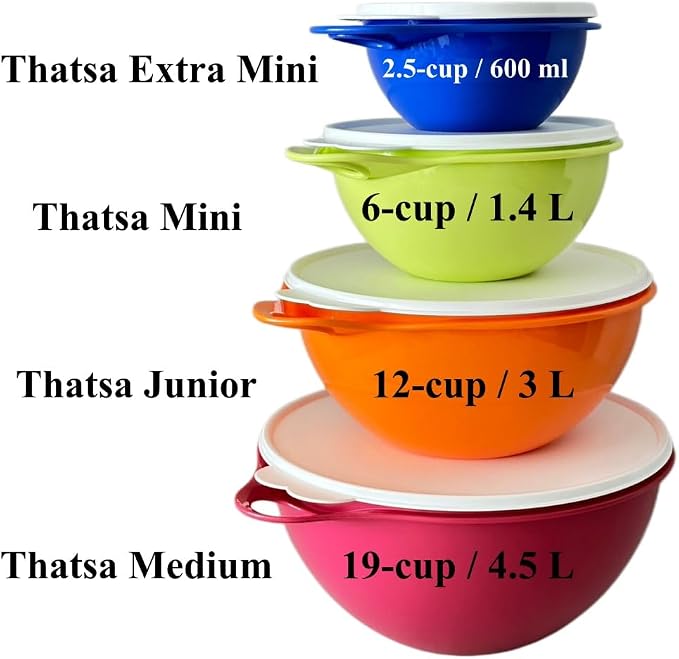 NewTupperware Thatsa Mixing Bowl Airtight Leakproof (Set of 4 Wasabi, Orange Peel, Fuchsia Kiss and Blue) - Image 2