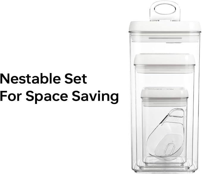 Felli Flip Tite Acrylic Food Storage Container with Lid 6” XL Air Tight Ring Seal Flip Top, Plastic Kitchen Baking Canister for 5 lb Flour Sugar Rice Protein Powder Pantry Organizer (Nest-M, White) - Image 4