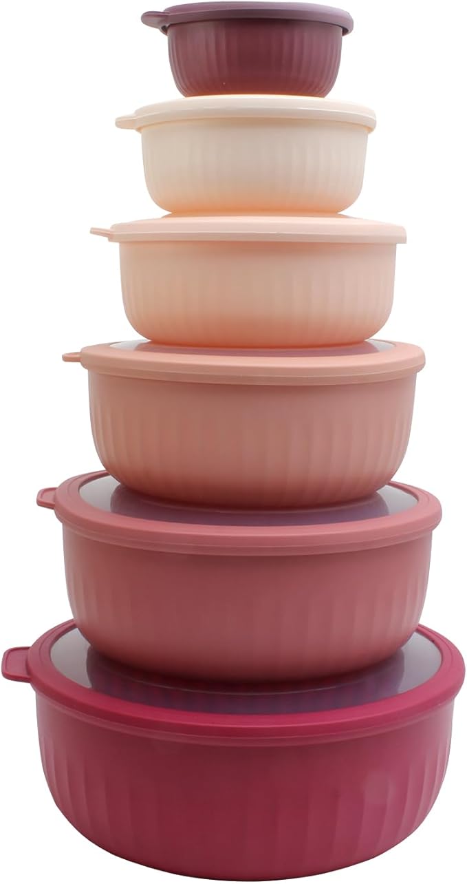 COOK WITH COLOR Prep Bowls with Lids- Wide and Deep Nesting Plastic Small Mixing Bowl Set with Lids, 12 Piece Set - Wide Bowls, Rose by CookwithColor