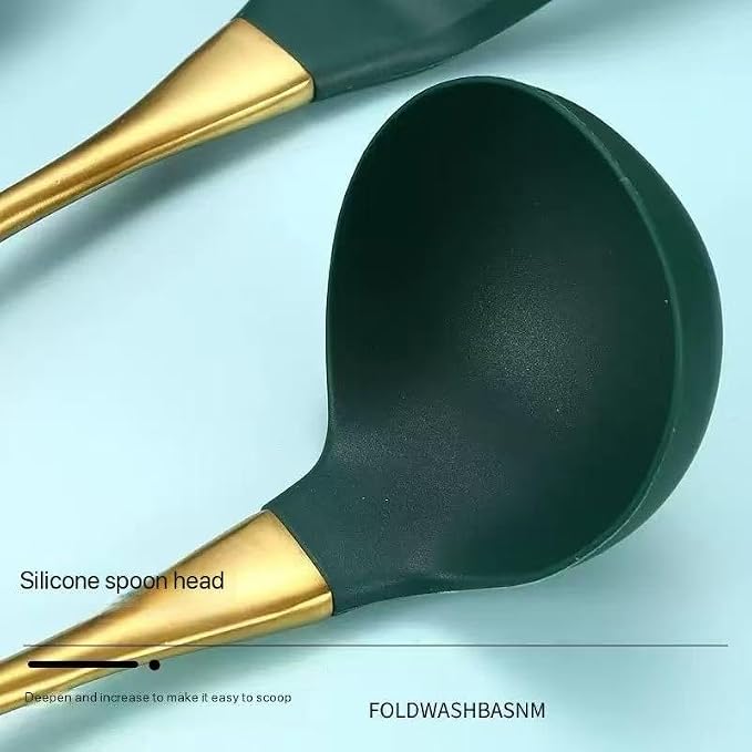 8-Piece Silicone Kitchen Utensil Set, White and Gold, Heat Resistant Cooking Tools with Comfort Handles- Includes Spatula & Spoon for Nonstick Cookware (Green & Gold) - Image 7