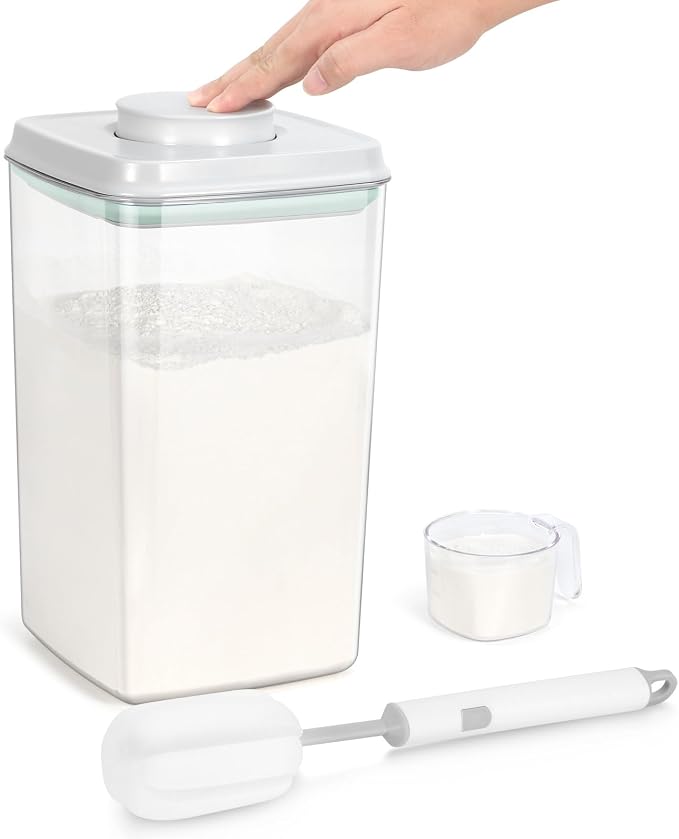TBMax Flour Container 4.2 Qt Spaghetti Container with Airtight Pop Up Lid & Measuring Scoop, Food Storage Bin for Rice, Flour, Sugar, Cereal, Pet Dog Cat Food Storage, Kitchen Pantry Organization by TBMax