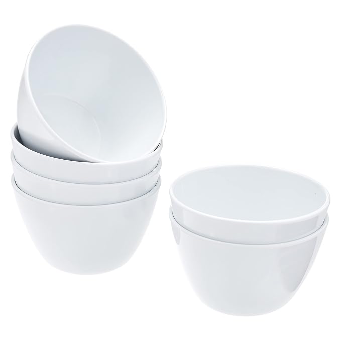 Amazon Basics Melamine Small Bowls for Sauces, Dessert, Round Serving Bowls, BPA Free, Dishwasher Safe, 8 oz, White, 6-Piece Set by AmazonBasics