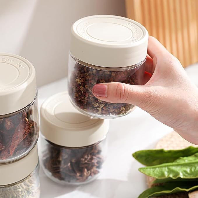 9 PCS Kitchen oil dispensers Spice Jars And Food Conainers Set, Clear Glass With Food Degree Plastic, 17 oz Cooking oil dispener, 8.8 oz Condiment Spice Jars, 8.4 oz Sealing Oats Containers - Image 2