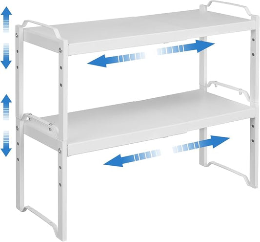 Set of 2 Expandable Kitchen Cabinet Shelves Organizers, Stackable Adjustable Small Storage Shelf Rack Stand For Pantry Cabinet Cupboard Kitchen Counter Organization, 22 lbs Capacity, Length:20.5" by X-cosrack