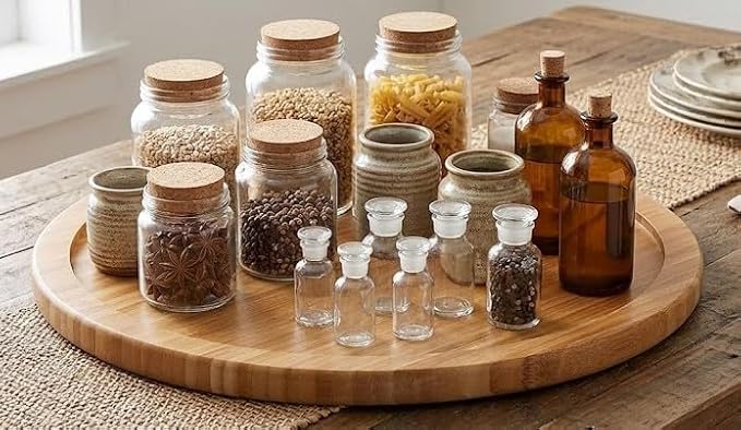 YBM Home Bamboo Wooden Non-Skid Lazy Susan Turntable Fully Rotating Pantry Cabinet - Image 5