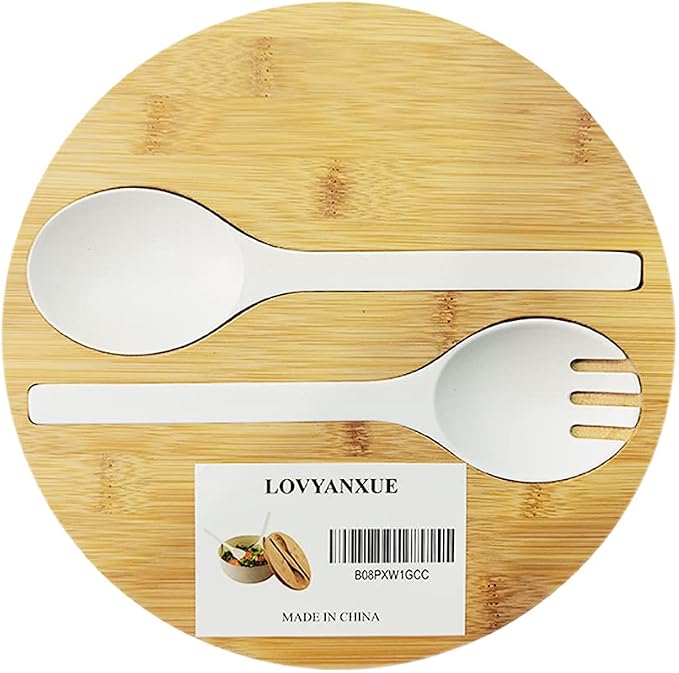 LOVYANXUE Bamboo Fiber Salad Bowl with Servers Set Large 9.8inches Nature Bamboo Mixing Bowl with Servers with Lid Spoon and Fork for Fruits,Salads and Vegetables - Image 7