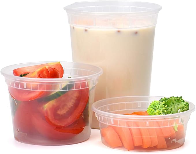 Glotoch Express 48 Sets (Mixed)32/16/8oz Deli Containers with Lids,BPA-Free | Plastic Soup Containers with Lids,Airtight Takeout Food Storage Containers for Soup,Freezer/Microwave/Dishwasher Safe by GlotochExpress