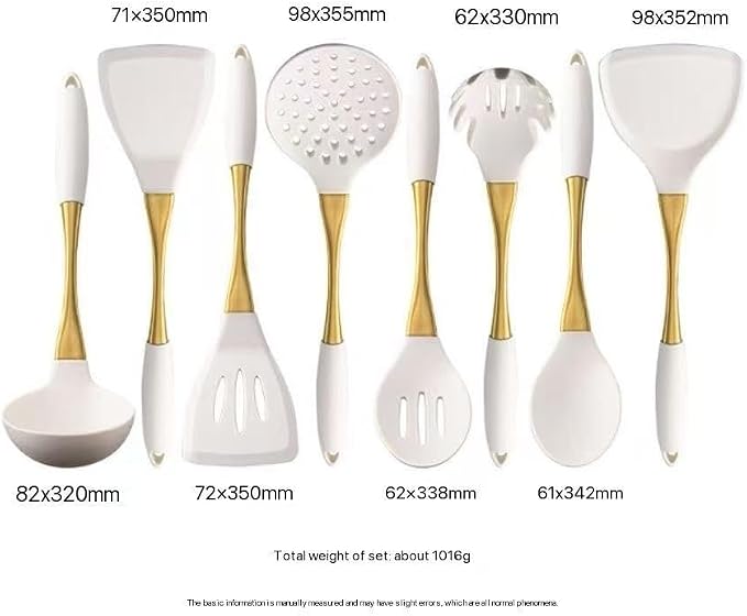 8-Piece Silicone Kitchen Utensil Set, White and Gold, Heat Resistant Cooking Tools with Comfort Handles- Includes Spatula & Spoon for Nonstick Cookware (Elegant White & Gold) - Image 6