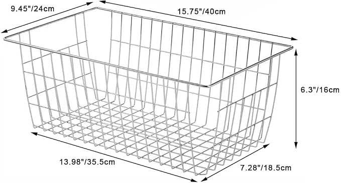 Freezer Wire Storage Baskets,Farmhouse Organizer Storage Bins Large Organizer Bins for Laundry Room, Closets, Garage, Office, Bathroom, Pantry Organization Storage Bins -Set of 2 (Chrome) - Image 9