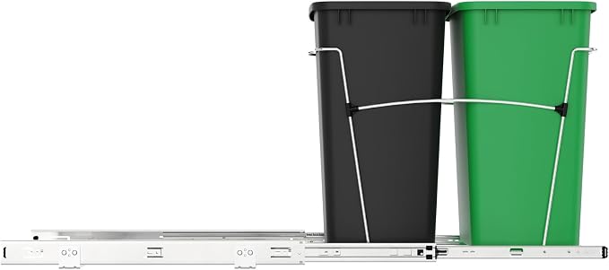 Rev-A-Shelf Double 35 Qt Pullout Trash Can for Base Kitchen Cabinets, Garbage Waste & Recycling Bin System with Full Extension Slides, Min Opening Width of 14.5", Green/Black, RV-18KD-1918C-S - Image 7