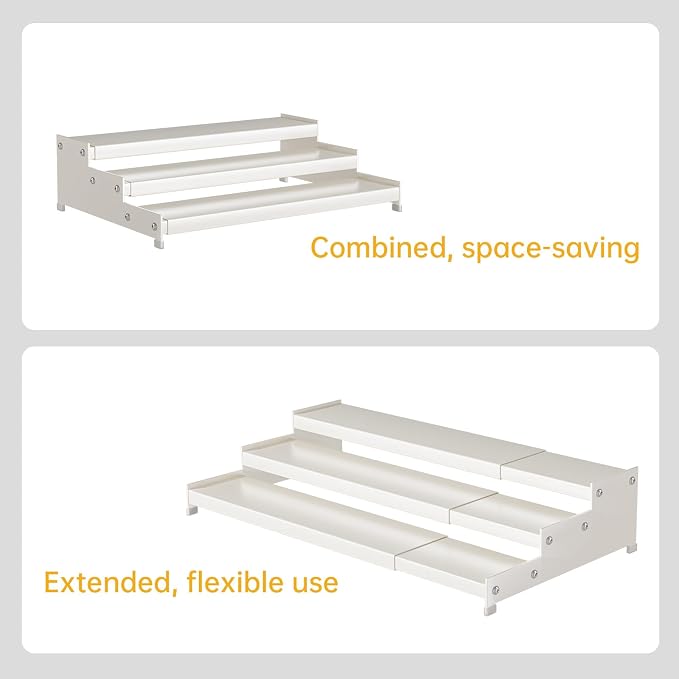 Expandable Carbon Steel Spice Rack Organizer for Pantry, Adjustable 3-Tier Ladder Shelf,Holds Up to 24 Cans,Kitchen Countertop Organizer, Rustproof Storage Rack for Spices, Cans, Sauces & Dry Goods - Image 7