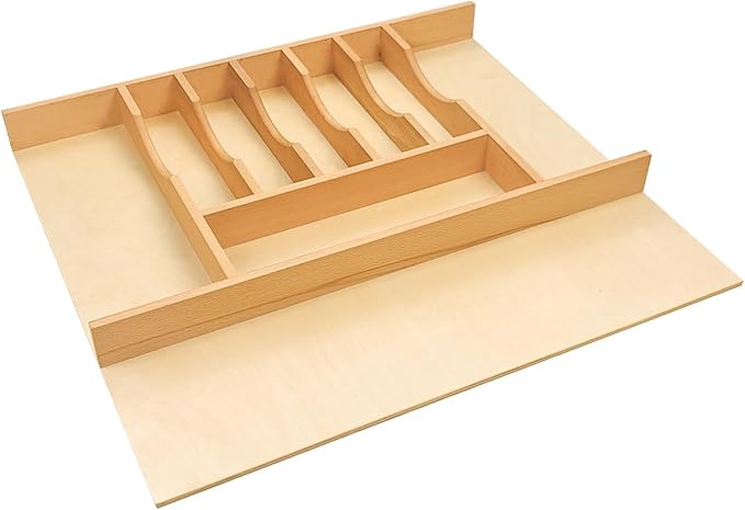Silverware Drawer Organizer - Trim-to-Fit with Adjustable Dividers for Kitchen Utensil Storage, Beech Wood Frame with 11 Sizes (24.63" W x 22" D) by Unknown