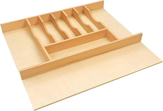 Silverware Drawer Organizer - Trim-to-Fit with Adjustable Dividers for Kitchen Utensil Storage, Beech Wood Frame with 11 Sizes (24.63" W x 22" D) by Unknown
