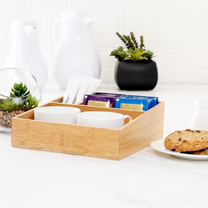 Restaurantware-8.3 x 8.3 x 2 Inch Coffee Condiment Organizer, 1 Square Creamer Organizer - 3 Compartments, Break-Resistant, Bamboo Coffee Accessory Caddy, Won't Chip, For Sugar Packets And Creamers - Image 4