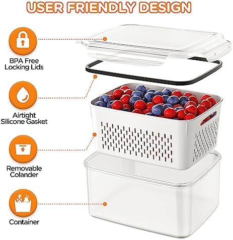 4-Pack Fruit Storage Containers for Fridge with Removable Colanders and 6 PCS Stainless Steel Mixing Bowls with 3 Grater Attachments, Kitchen Food Storage Organizers Nesting Mixing Bowl - Image 5