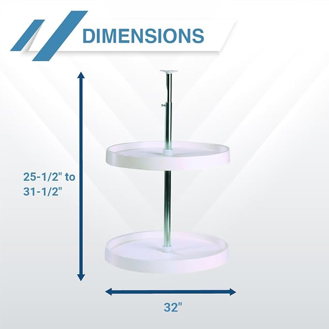 Knape & Vogt Lazy Susan Organizer, 2-Tier Cabinet, 18 in. Diameter Full-Round, Adjustable Height From 25-1/2 in. to 31-1/2 in., Polymer, 360 Degree Turntable, White - Image 3