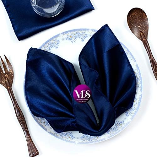 VDS - 125 Pieces | Satin Napkins 20 x 20 Inch Square | Kitchen & Dinner Table Napkins Cloths Handkerchief for Restaurant Bistro Wedding Christmas Birthday Party Dinner Decoration (Navy Blue) by VDS