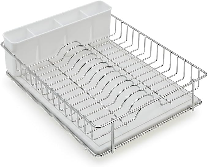 SunnyPoint 304 Stainless Steel Dish Drying Rack with Diatomaceous Earth Drainboard & Removable Utensil Caddy – Rust Resistant Countertop Dish Rack for Kitchen (Silvery-Grey) - Image 7