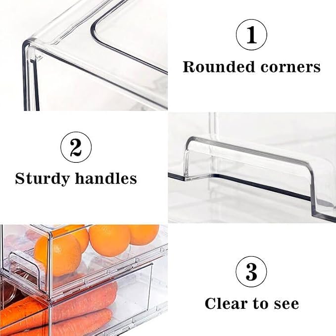 MANO 2Pack Clear Fridge Drawers Pull Out Stackable Refrigerator Drawer Organizer Bins Pantry Storage Box Plastic Food Containers for Kitchen Bathroom Office Closet (2pack Large) - Image 4