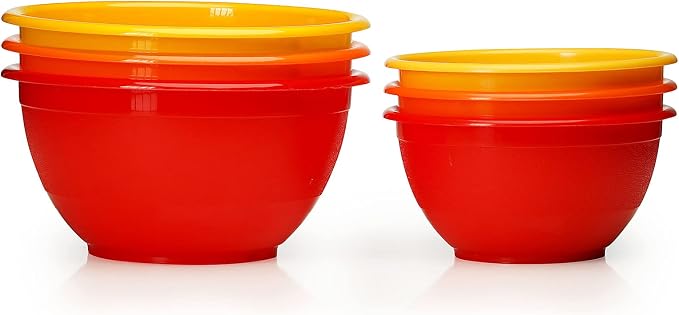Stephanie Imports Made in USA 6-Piece Set of Prep & Store Plastic Bowls with Clear Lids (BPA-Free and Dishwasher Safe) - Orange, Red and Yellow - Image 2