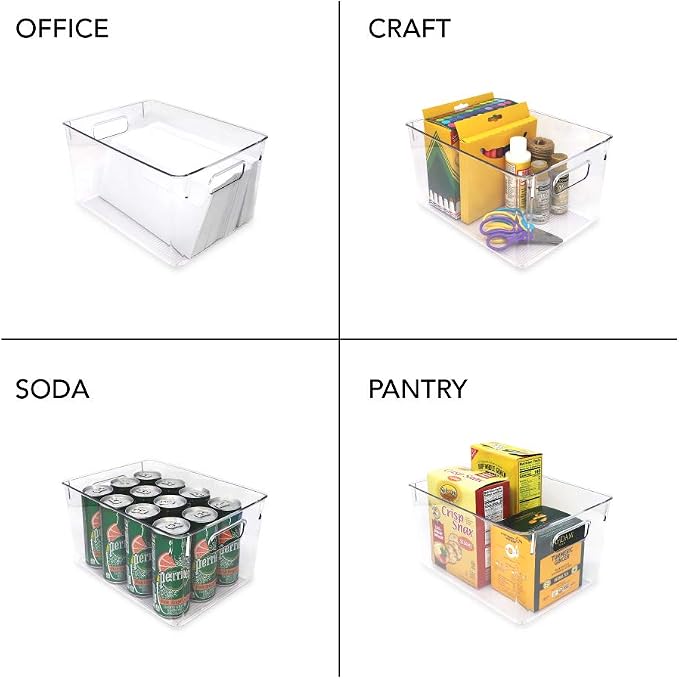 Isaac Jacobs 3-Pack Large Clear Storage Bins with Handles | Plastic Organizer for Home, Room, Office, Fridge, Kitchen/Pantry Non-Slip Container Set, Food Safe, BPA Free (3-Pack, Large) - Image 4