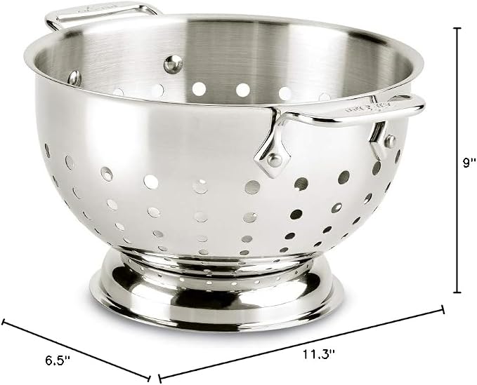 All-Clad Tools and Accessories Stainless Steel Colander 3 Quart Strainer, Pasta Strainer with Handle, Pots and Pans Silver - Image 5