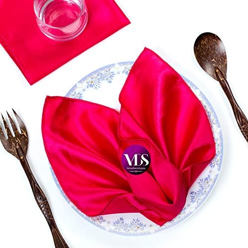VDS - 25 Pieces | Satin Napkins 20 x 20 Inch Square | Kitchen & Dinner Table Napkins Cloths Handkerchief for Restaurant Bistro Wedding Christmas Birthday Party Dinner Decoration (Magenta) by VDS