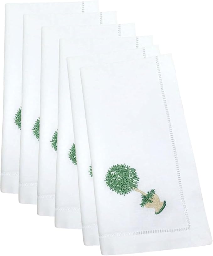 Embroidered Cloth Napkin Herb Tree Cotton Napkins Set of 6, 20 x 20 Hemstitch Table Napkins Machine Washable, Daily & Holidays, Great Gift Ideas by Unknown