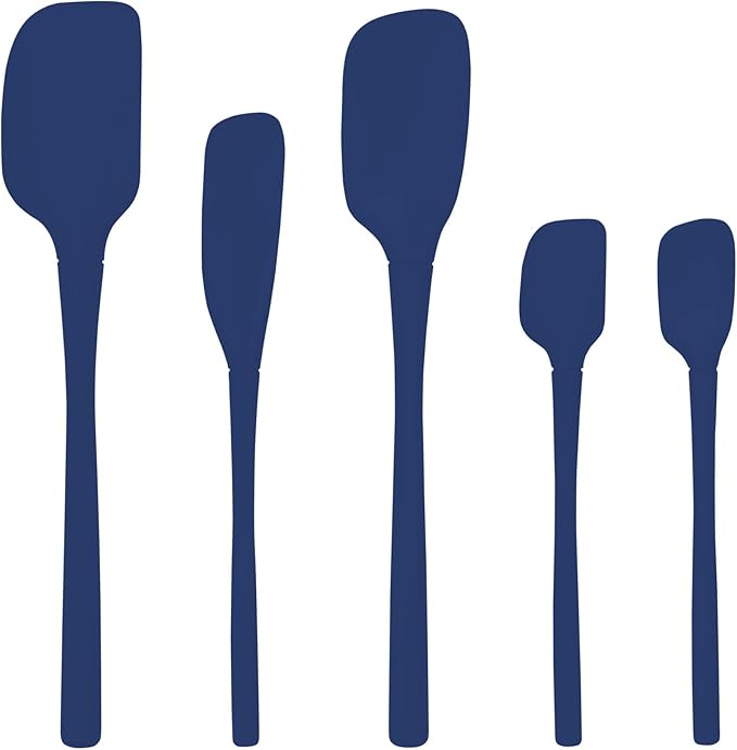 Tovolo Flex Core 5 Piece Silicone Spatula Set Heat Resistant All Silicone Utensils Include Non Stick Spatula Spoonula Jar Scraper, Dishwasher Safe BPA Free Spatulas for Baking Mixing, Deep Indigo by Tovolo