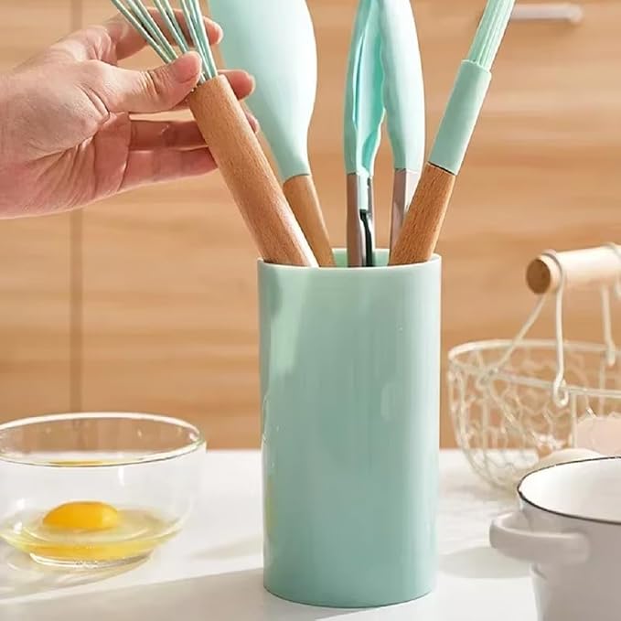 Silicone Cooking Utensils, 12pcs Silicone Cooking Utensils Kitchen Utensil Set, Heat Resistant Kitchen Cookware with Wooden Handle for Nonstick Cookware, Black - Image 4