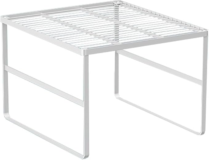 Kitchen Cabinet Storage Shelf Stackable Wire Spice Rack Organizer Heavy Duty Space Saver for Bathroom Bedroom Closet Laundry Room Office Countertop - White, Pack 1 by LIYIVNAA