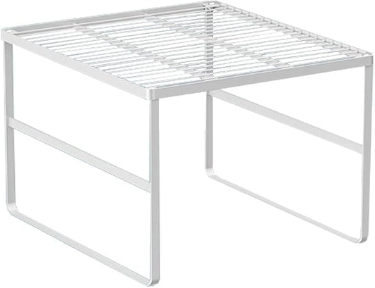 Kitchen Cabinet Storage Shelf Stackable Wire Spice Rack Organizer Heavy Duty Space Saver for Bathroom Bedroom Closet Laundry Room Office Countertop - White, Pack 1 by LIYIVNAA