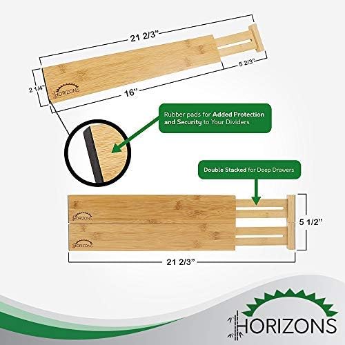Bamboo Drawer Dividers (Set of 6) - Kitchen Drawer Organizers - Spring Adjustable, Expandable & Stackable Deep Drawers Organizer - Best for Kitchen Utensils, Silverware, Desk, Clothes Dresser Divider - Image 4