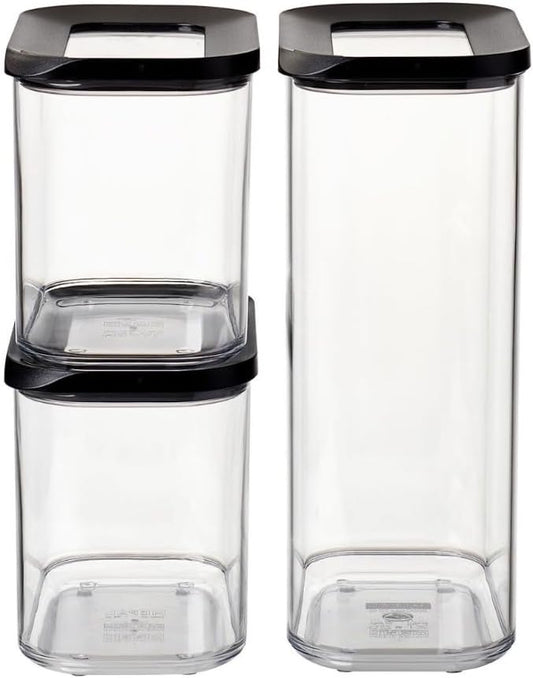 Mepal – Storage container Modula 3-Piece set black – 2 x 1000 ml and 1 x 2000 ml – Clear food container with lid – Kitchen organizers & plastic storage boxes – Stackable & airtight by MEPAL